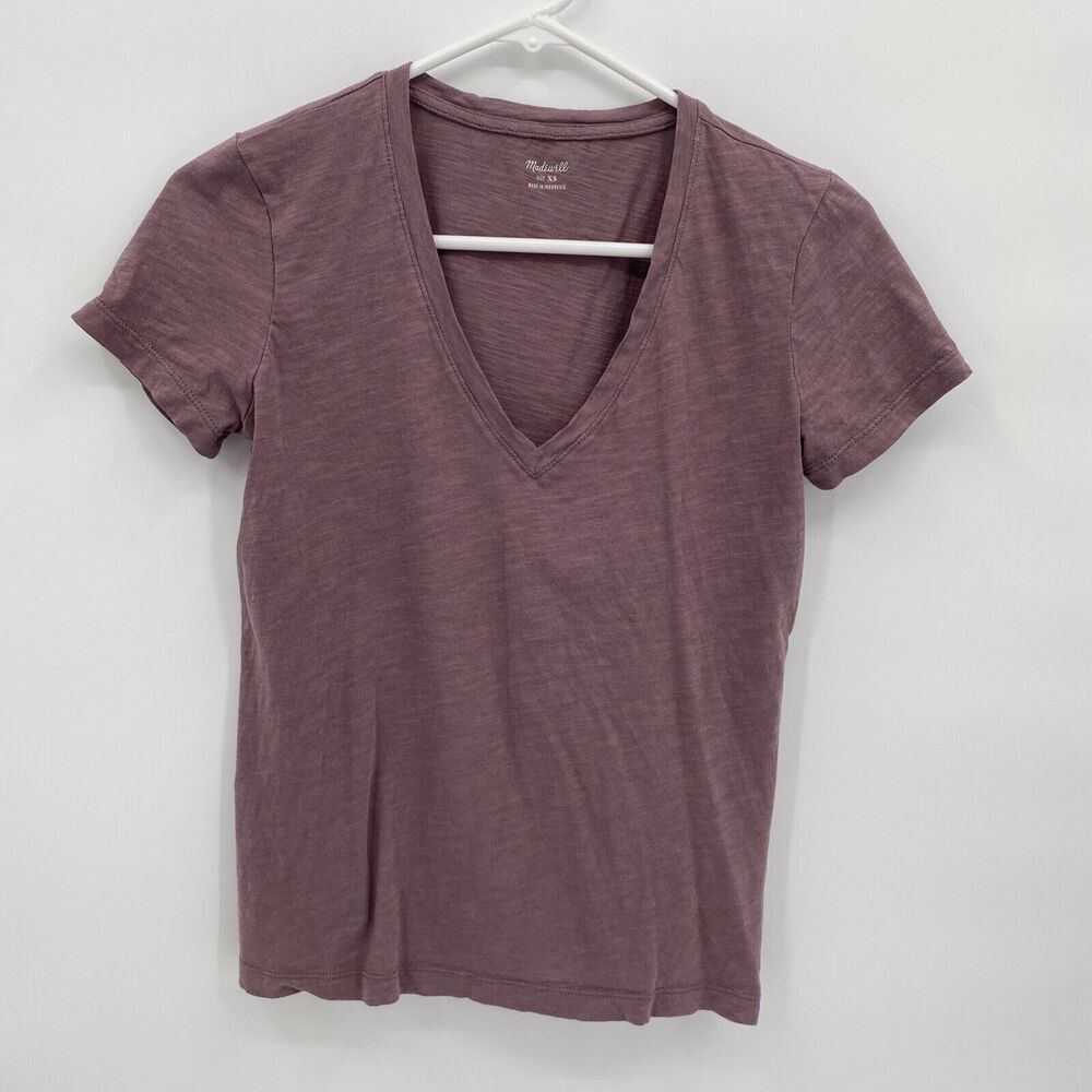 Madewell Womens V-Neck Short Sleeve Pullover Slub Knit T-Shirt Tee Fig Size XS